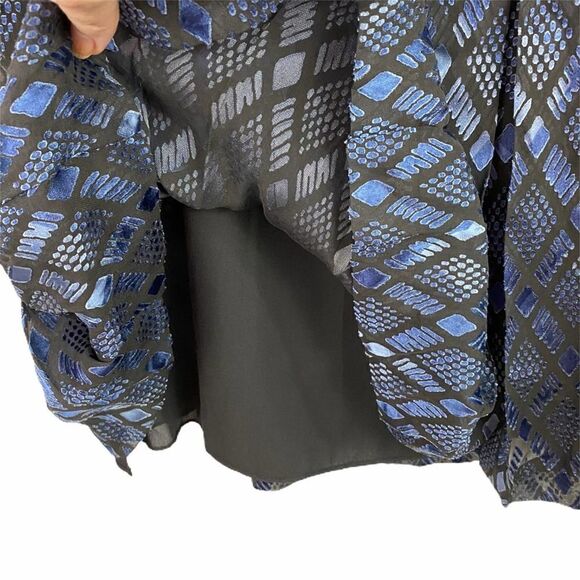 ALFANI Silk Shimmer Blue Black Midi Skirt Size 8 - Picture 3 of 8